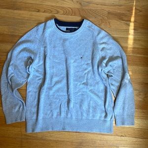 Tommy Hilfiger Sweater Gray 100% Cotton Pullover Logo Classic Sz XL Perfect
